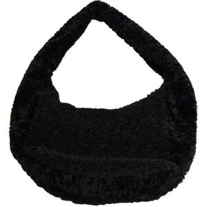 Anthropologie Black Sherpa Crossbody Sling Hobo Bag Gold Zippered New with Tags